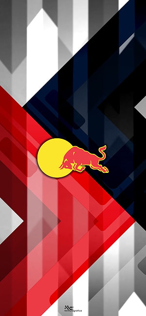 Red Bull Racing geometric abstract wallpaper with bold diagonal stripes and team logo HD phone wallpaper