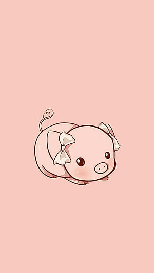 Cute Kawaii Piglet with Bow on Soft Pink Background HD phone wallpaper