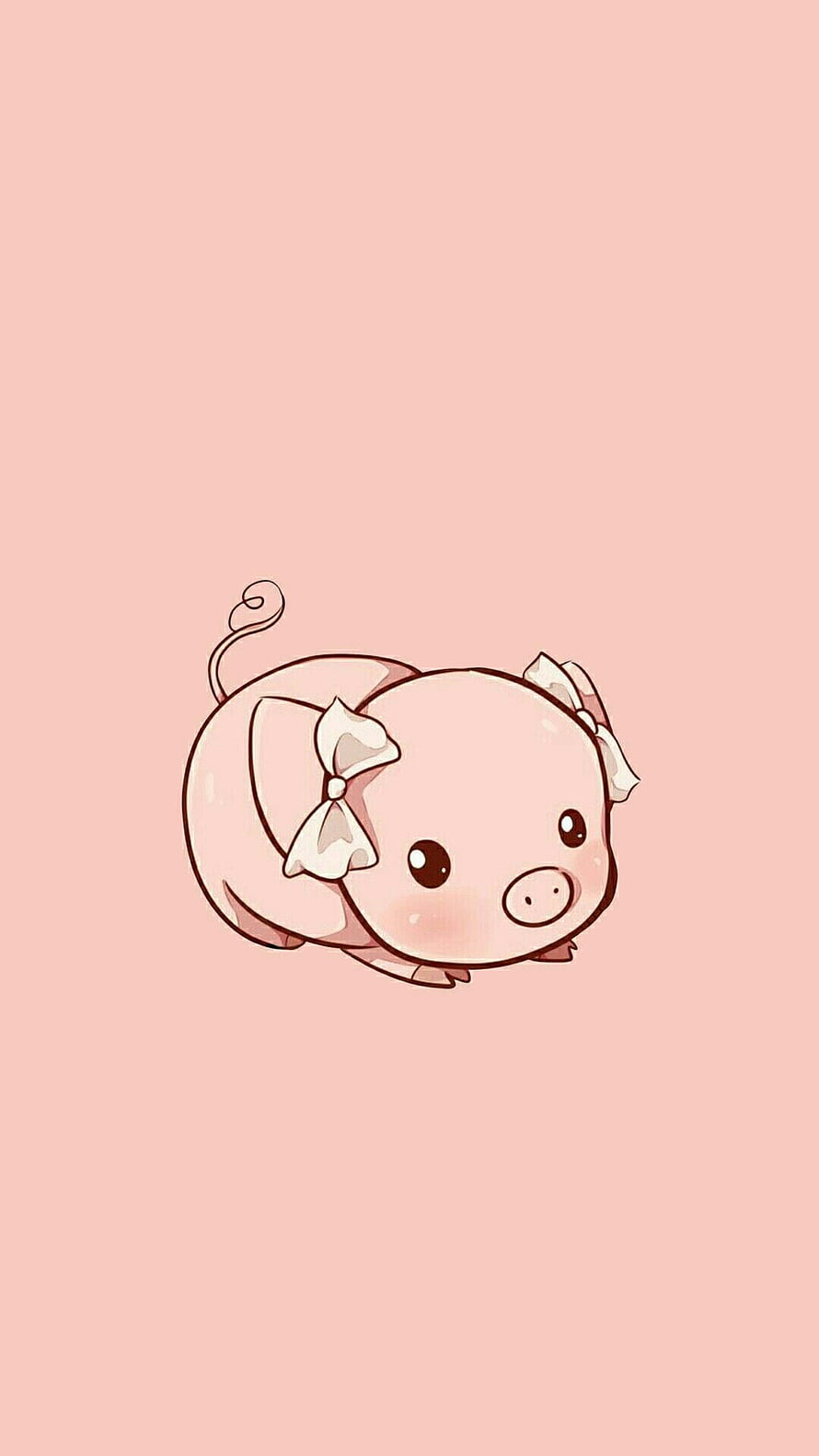 Cute Kawaii Piglet with Bow on Soft Pink Background HD phone wallpaper