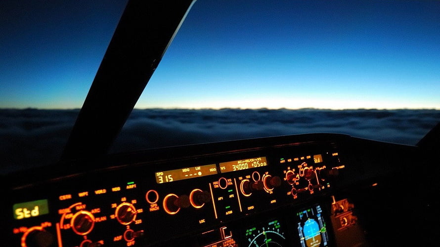 Airbus A320 Cockpit View Above Clouds at Twilight HD wallpaper