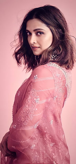 Deepika Padukone in Elegant Pink Embroidered Outfit with Flowing Hair HD phone wallpaper