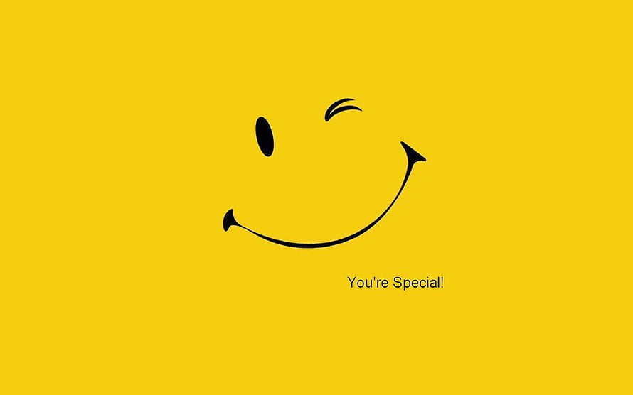 Minimalist Winking Smiley Face on Yellow Background with Motivational Quote HD wallpaper