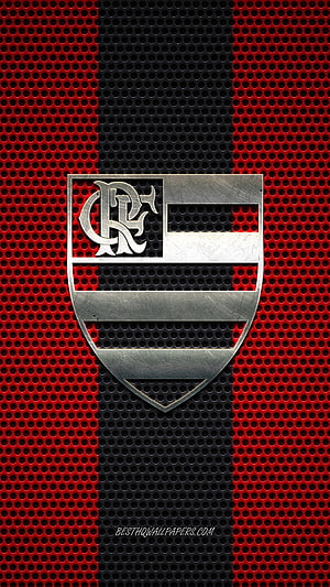 Flamengo Club Crest on Red and Black Perforated Metal Background HD phone wallpaper