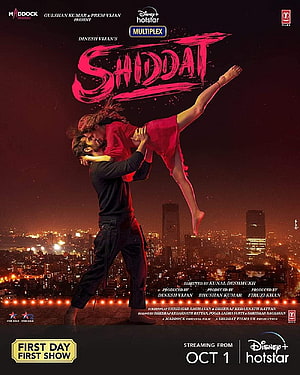 Shiddat Movie Poster Featuring Romantic Dance Scene Against Night City Skyline HD phone wallpaper