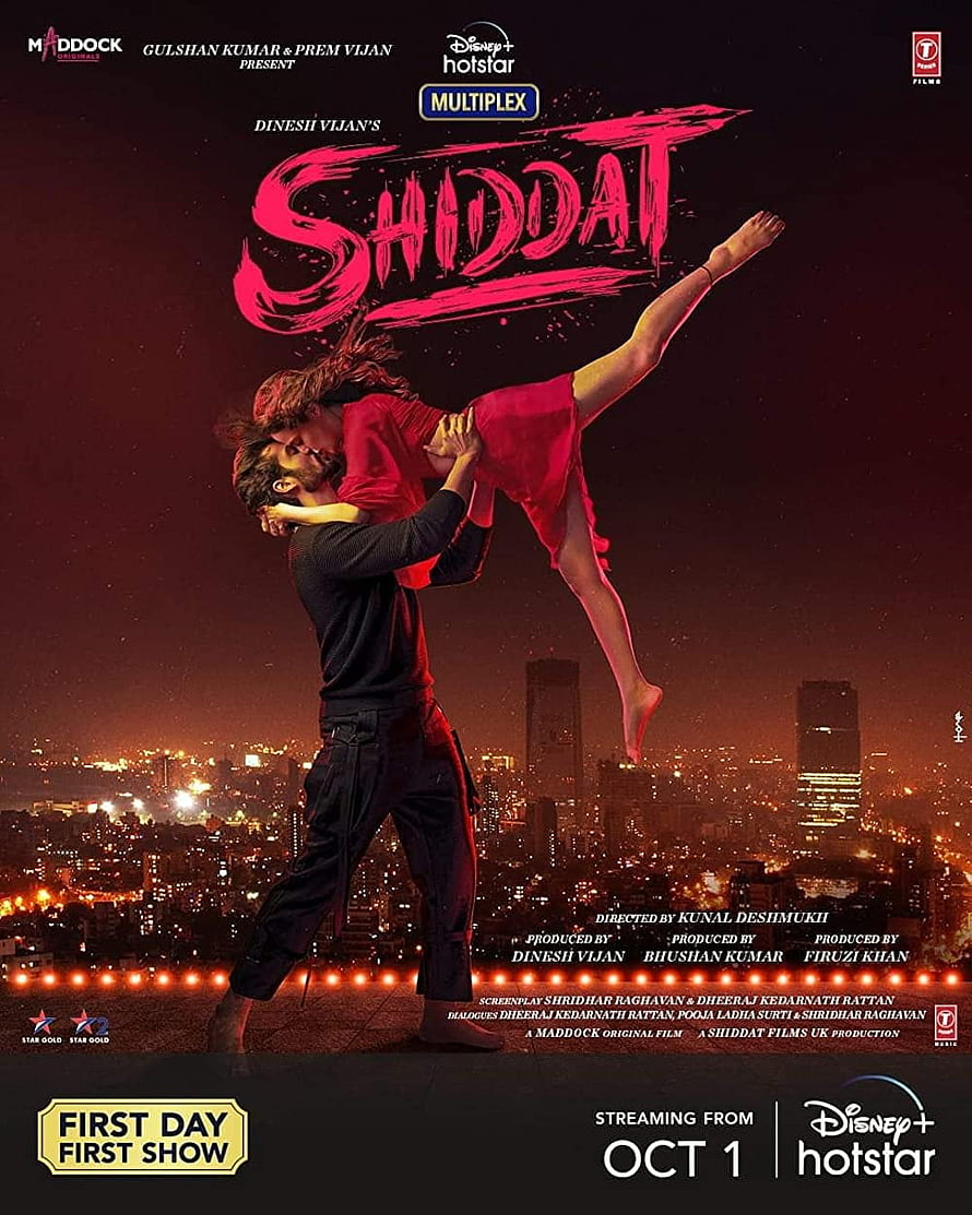Shiddat Movie Poster Featuring Romantic Dance Scene Against Night City Skyline HD phone wallpaper
