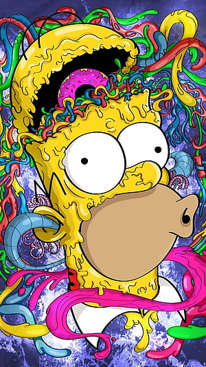 Psychedelic Simpsons Art: Melted Homer Simpson with Trippy Neon Tentacles HD phone wallpaper