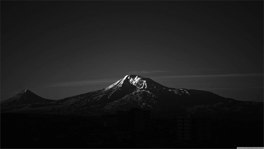 Monochrome Mt Fuji Landscape with Snow-Capped Peak and Dark Horizon HD wallpaper