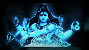 Glowing Blue Shiva Bholenath Digital Art with Trishul and Damaru HD wallpaper