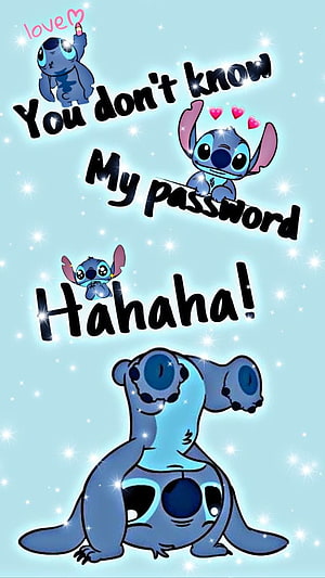 Stitch Kawaii Wallpaper With Funny Password Joke Text And Sparkles HD phone wallpaper