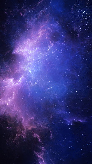 Vibrant Purple and Blue Cosmic Nebula with Scattered Stars in Deep Space HD phone wallpaper