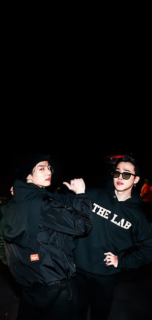 BTS Jimin and Jungkook in Black Streetwear at Night HD phone wallpaper