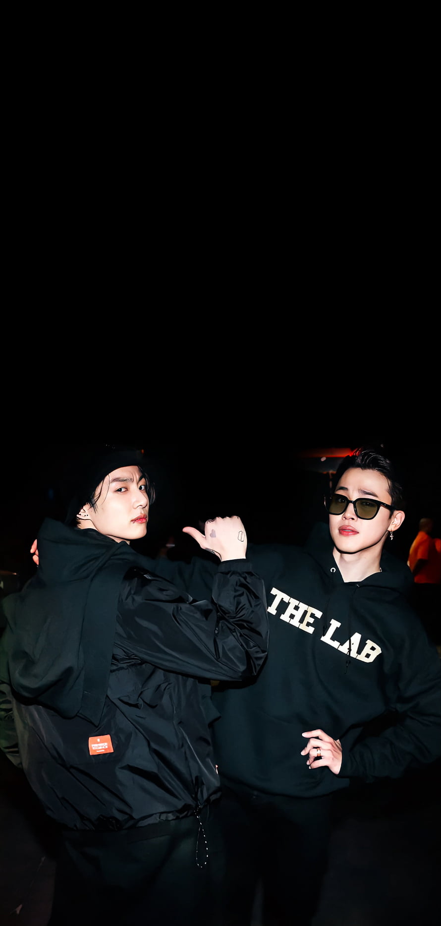 BTS Jimin and Jungkook in Black Streetwear at Night HD phone wallpaper