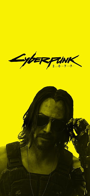 Cyberpunk 2077 Keanu Reeves Character Portrait in High Contrast Yellow HD phone wallpaper