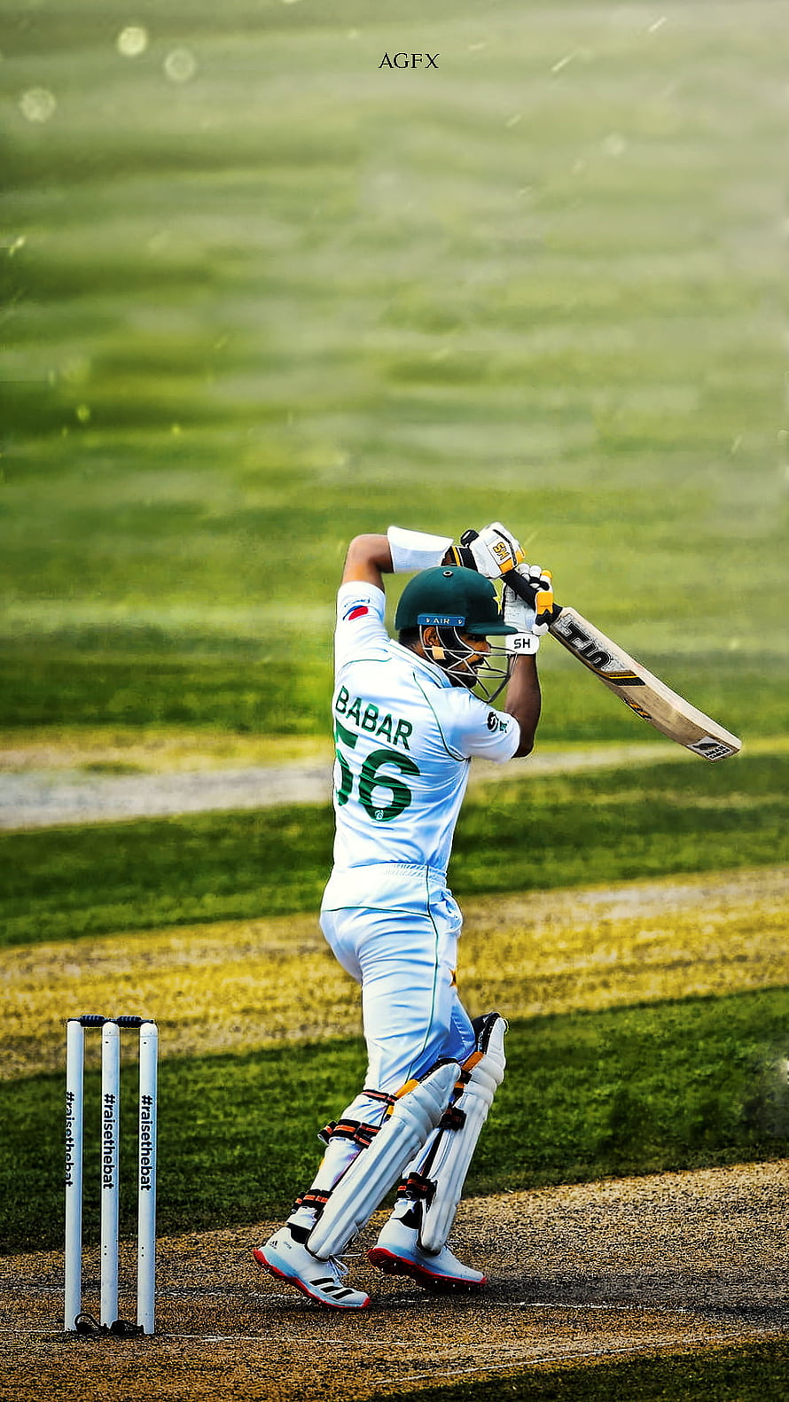 Babar Azam in Pakistan Test Kit Executing a Powerful Cricket Shot HD phone wallpaper