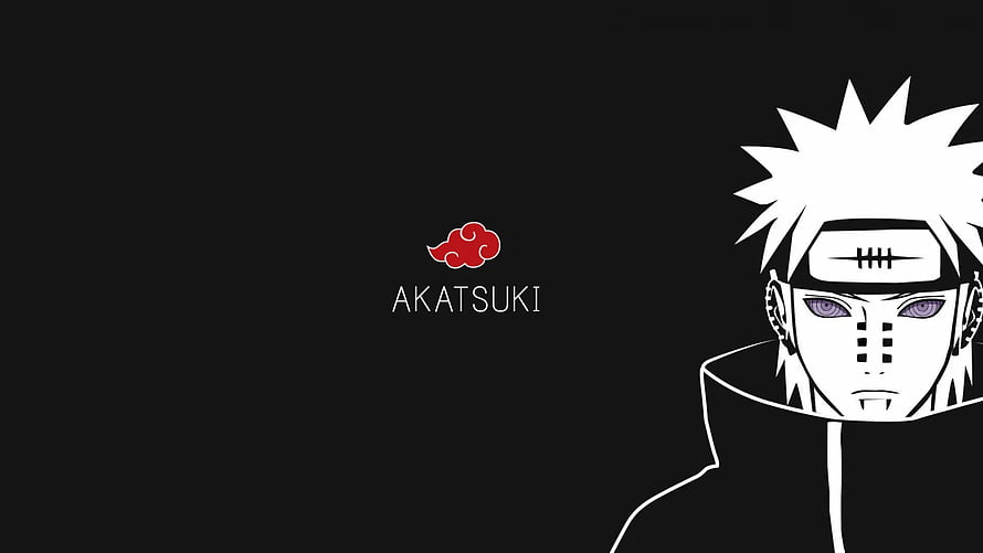 Pain from Akatsuki in Naruto with red cloud emblem on black background HD wallpaper