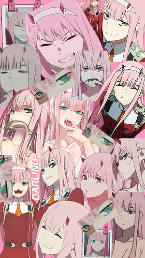 Zero Two from Darling in the Franxx Anime Character Collage Wallpaper HD phone wallpaper