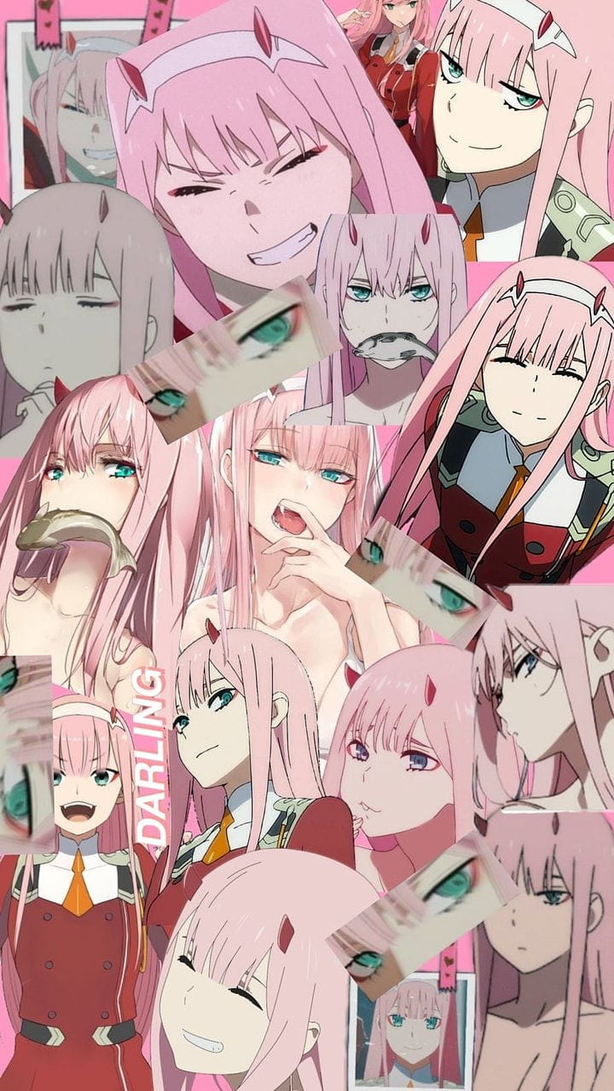 Zero Two from Darling in the Franxx Anime Character Collage Wallpaper HD phone wallpaper