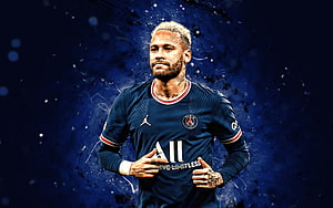 Neymar in Paris Saint-Germain Kit Against Dark Blue Abstract Background HD wallpaper