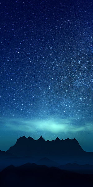 Starry Night Sky Over Mountain Silhouette with Aurora Glow HD phone wallpaper