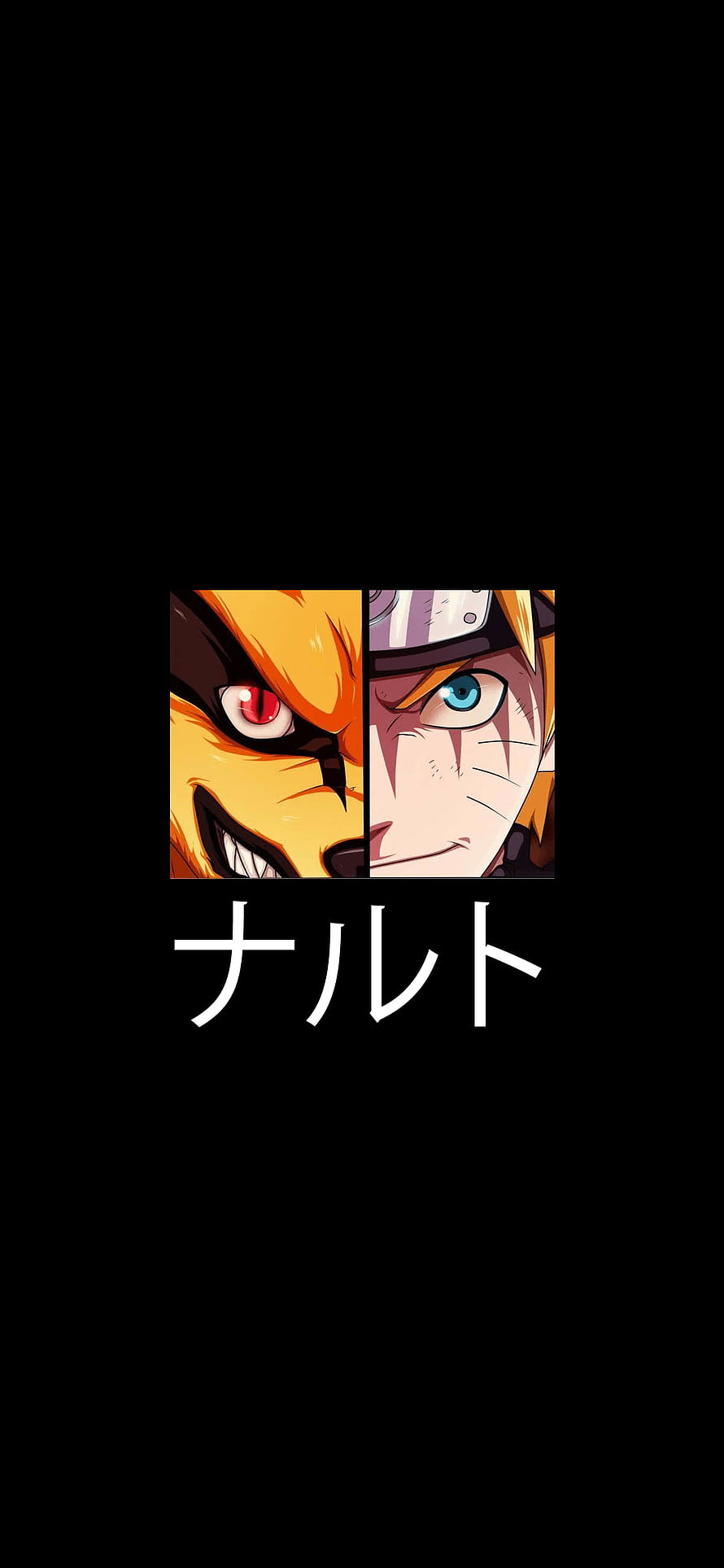 Naruto Uzumaki and Kurama Split Face Portrait on Black Background HD phone wallpaper