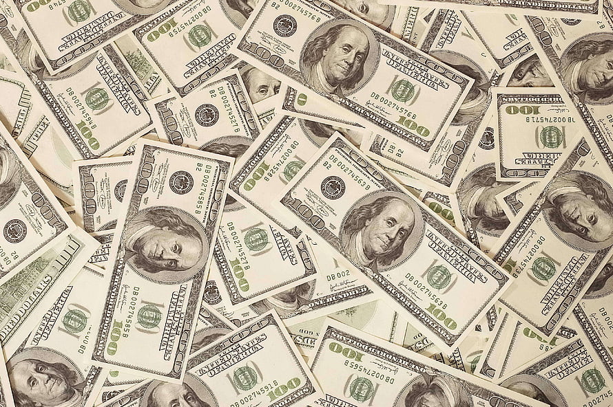 Scattered US One Hundred Dollar Bills Featuring Benjamin Franklin Portrait HD wallpaper