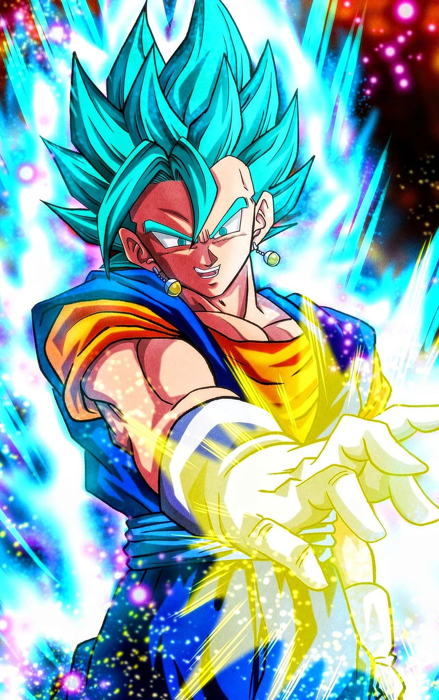 Vegito Blue Super Saiyan Anime Artwork with Cosmic Energy Aura HD phone wallpaper