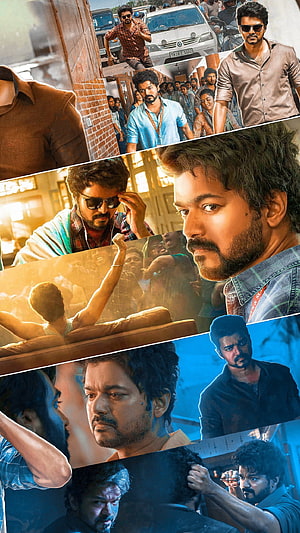Master Movie Poster Featuring Vijay in Multiple Action and Drama Scenes HD phone wallpaper