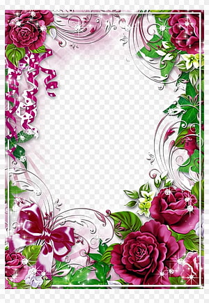 Elegant Floral Frame with Deep Pink Roses, Green Leaves, and Sparkling Ribbon Bow HD phone wallpaper