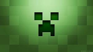 Minecraft Creeper Face Pixel Art on Green Gradient Background HD wallpaper