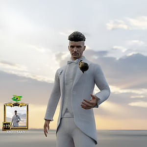 Victor Carlo PUBG Mobile Character in White Tuxedo with Golden Ball Ornament HD phone wallpaper