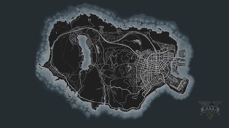 GTA V Los Santos and Blaine County Map Overview with Dark Aesthetic HD wallpaper