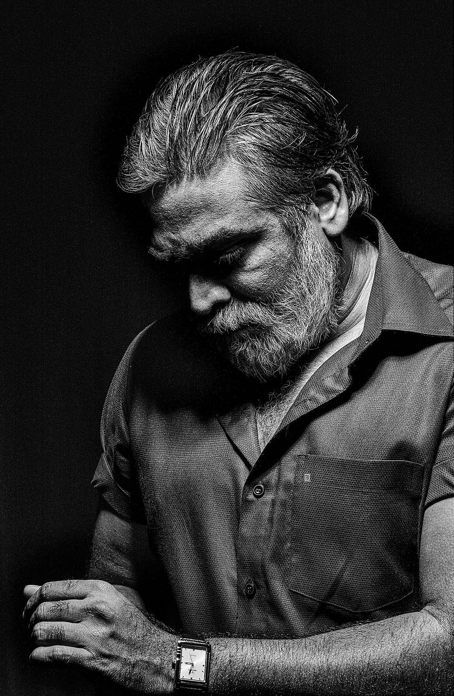 Vijay Sethupathi Black and White Portrait with Beard and Wristwatch HD phone wallpaper