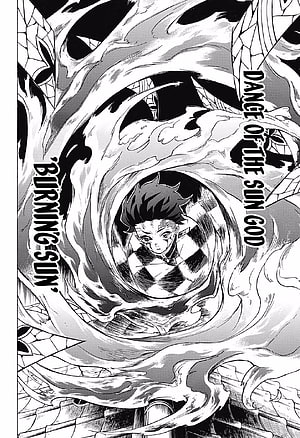 Tanjiro Kamado unleashes the Dance of the Sun God technique in a dramatic Demon Slayer manga panel HD phone wallpaper