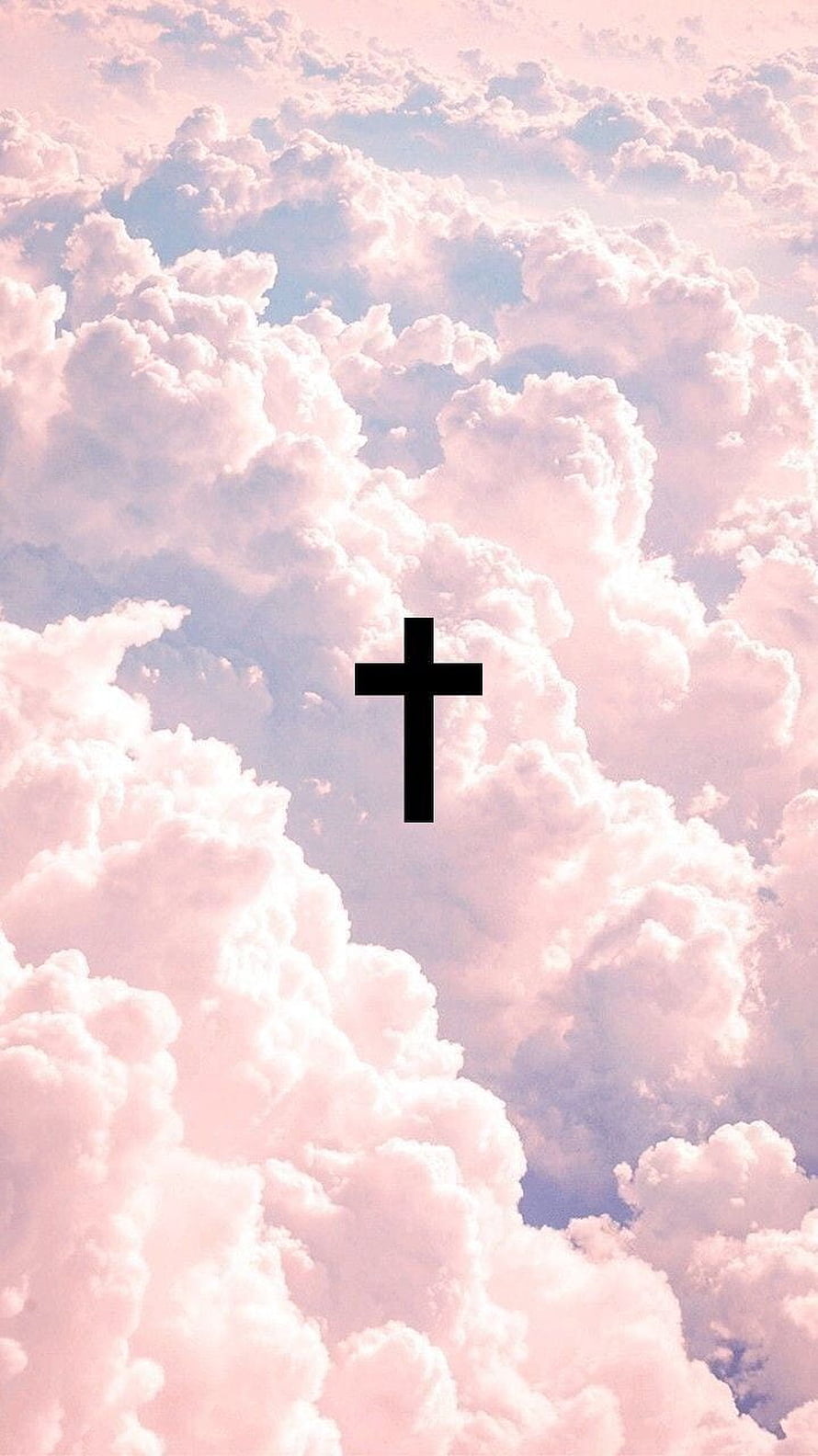 Minimalist Black Cross Centered in Soft Pink Clouds Aesthetic Sky HD phone wallpaper