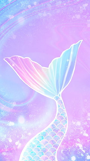 Pastel Rainbow Mermaid Tail with Iridescent Scales and Dreamy Pink Background HD phone wallpaper