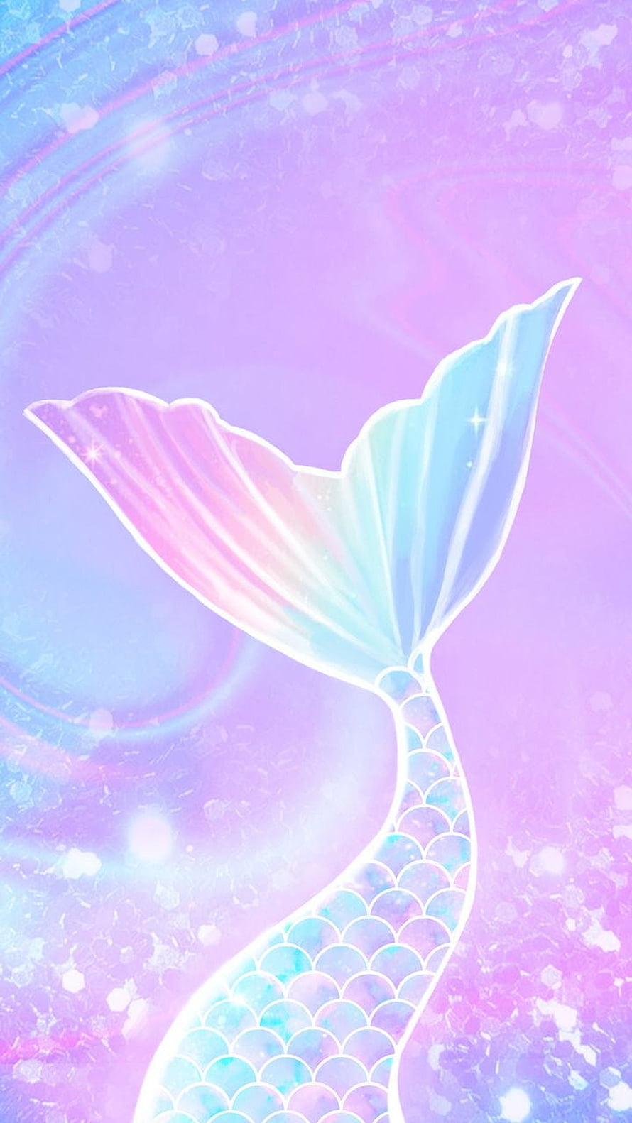 Pastel Rainbow Mermaid Tail with Iridescent Scales and Dreamy Pink Background HD phone wallpaper