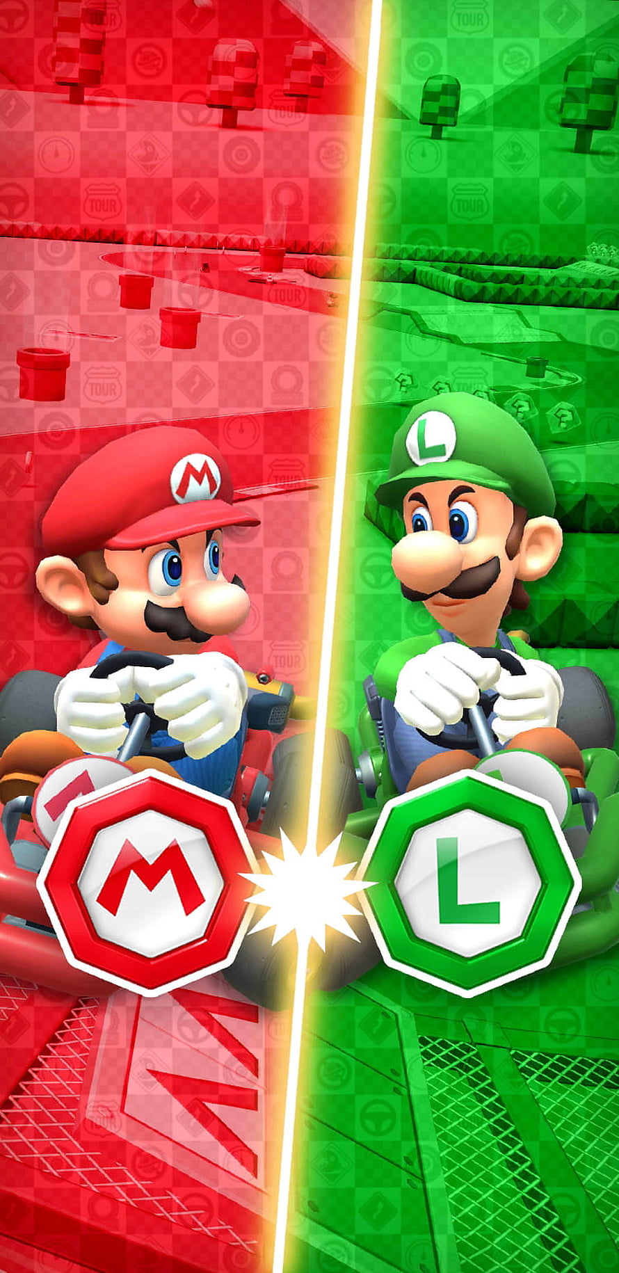 Mario Kart Tour Versus Mode Featuring Mario and Luigi Racing Karts HD phone wallpaper
