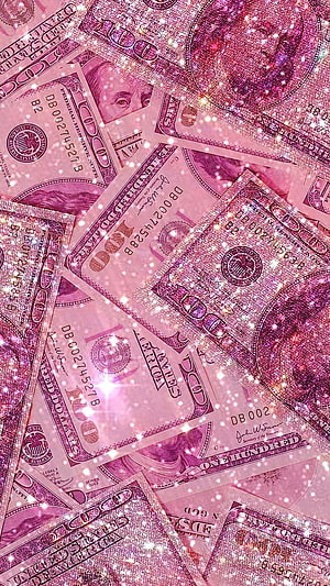 Sparkling Pink Glitter Overlay on Scattered One Hundred Dollar Bills HD phone wallpaper
