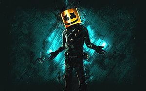Toasted Marshmello Fortnite Skin in Dark Industrial Setting HD wallpaper