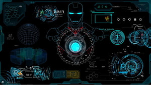 Iron Man JARVIS Futuristic Holographic Interface Dashboard with Glowing Arc Reactor and System Data HD wallpaper