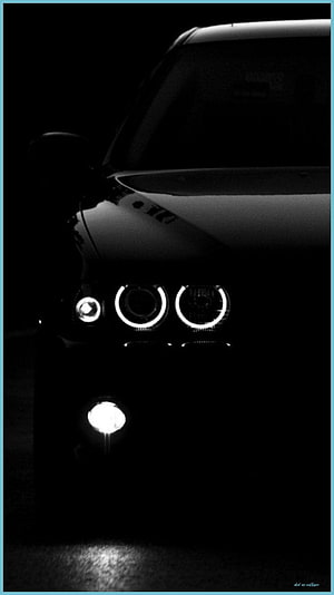 Black Car Headlights and Fog Light Close-Up in Dark Night Setting HD phone wallpaper