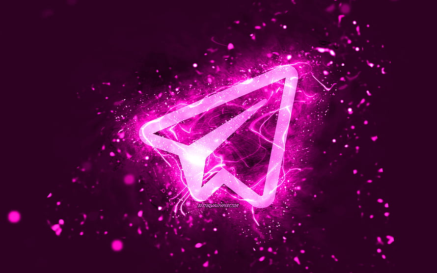 Glowing Telegram Paper Plane Logo with Neon Purple Energy Burst and Particle Effects HD wallpaper