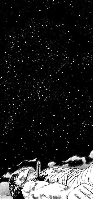 Guts Lying Under Starry Night Sky in Berserk Manga Panel HD phone wallpaper