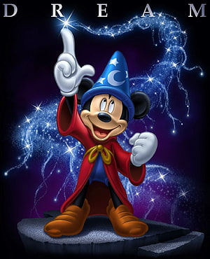 Sorcerer Mickey Mouse in a Starry Night Fantasy Scene HD phone wallpaper