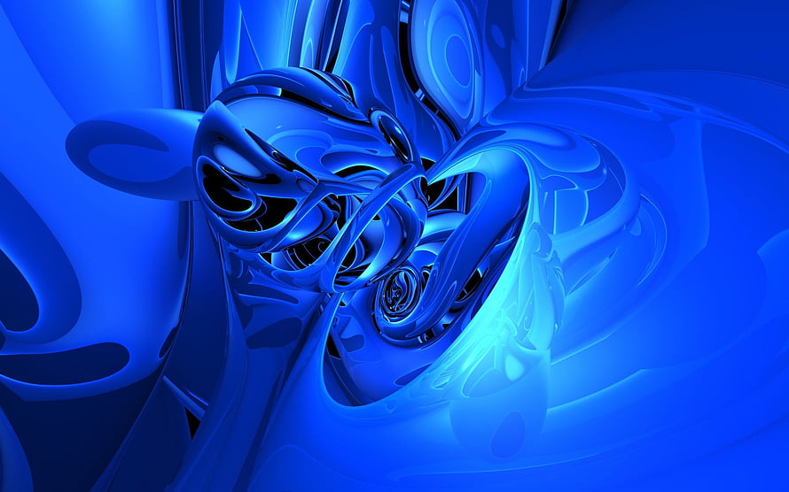 Vibrant Blue Liquid Metal Abstract 3D Render with Fluid Organic Swirls and Glossy Reflections HD wallpaper