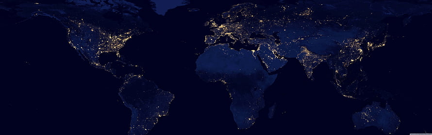 Earth at Night Satellite View with City Lights and Dark Ocean HD wallpaper