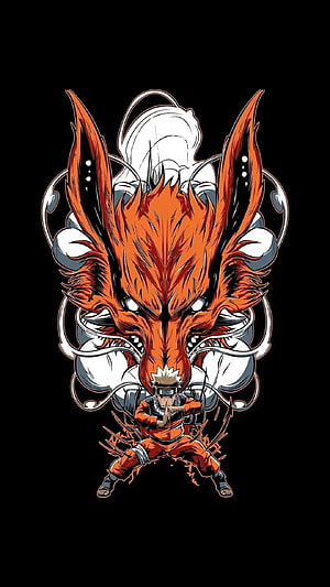 Naruto Uzumaki and Kurama Nine-Tailed Fox Stylized Anime Illustration HD phone wallpaper