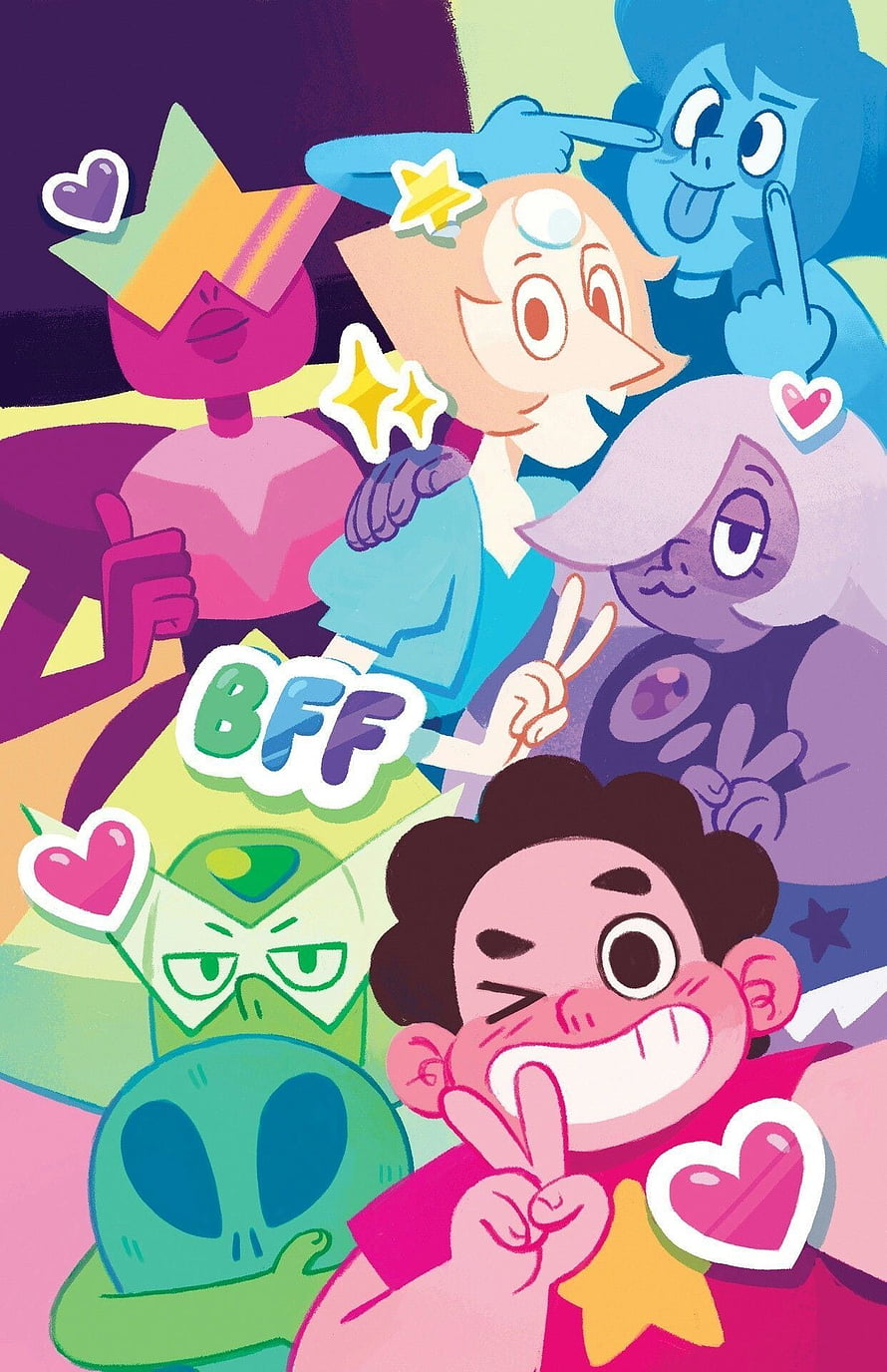 Steven Universe Character Group Art with BFF Text and Colorful Cartoon Style HD phone wallpaper
