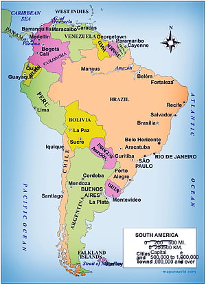 Colorful Political Map of South America Showing Countries and Major Cities HD phone wallpaper