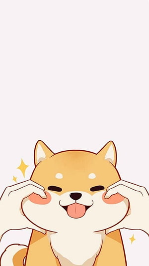Cute Shiba Inu Cartoon Illustration with Blushing Cheeks and Sparkles HD phone wallpaper